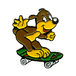 Pif auf dem Skateboard