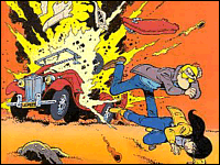 Pickwick und Sarah Stone flchten aus einem expoldierenden Auto (aus "Tödliches Spiel" Yps Nr.947-954)